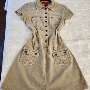 Vintage Y2k Hotkiss tan corduroy shirt Mini Dress Size M